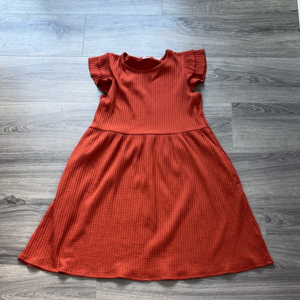 Wonder Nation Girls Rust Textured Flutter Sleeve Dress